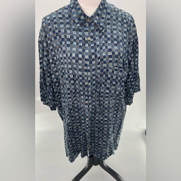 Vintage Men's Pierre Cardin Rayon Button Up Shirt Basket Weave Print SZ XL - Picture 1 of 6